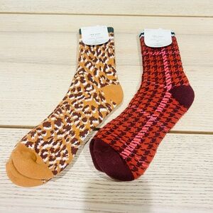 OFFLINE By Aerie Crew Socks lot of 2 leopard houndstooth Fall cozy warm New tags